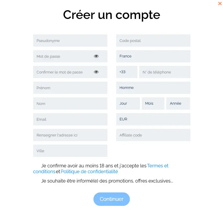 Proceso de registro Gambeta10 Casino